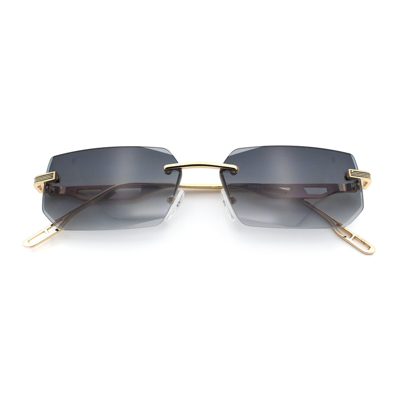 Rimless Geometric Beveled Narrow Rectangle Metal Rim Hustler Fashion Sunglasses