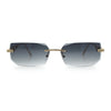 Rimless Geometric Beveled Narrow Rectangle Metal Rim Hustler Fashion Sunglasses