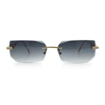 Rimless Geometric Beveled Narrow Rectangle Metal Rim Hustler Fashion Sunglasses