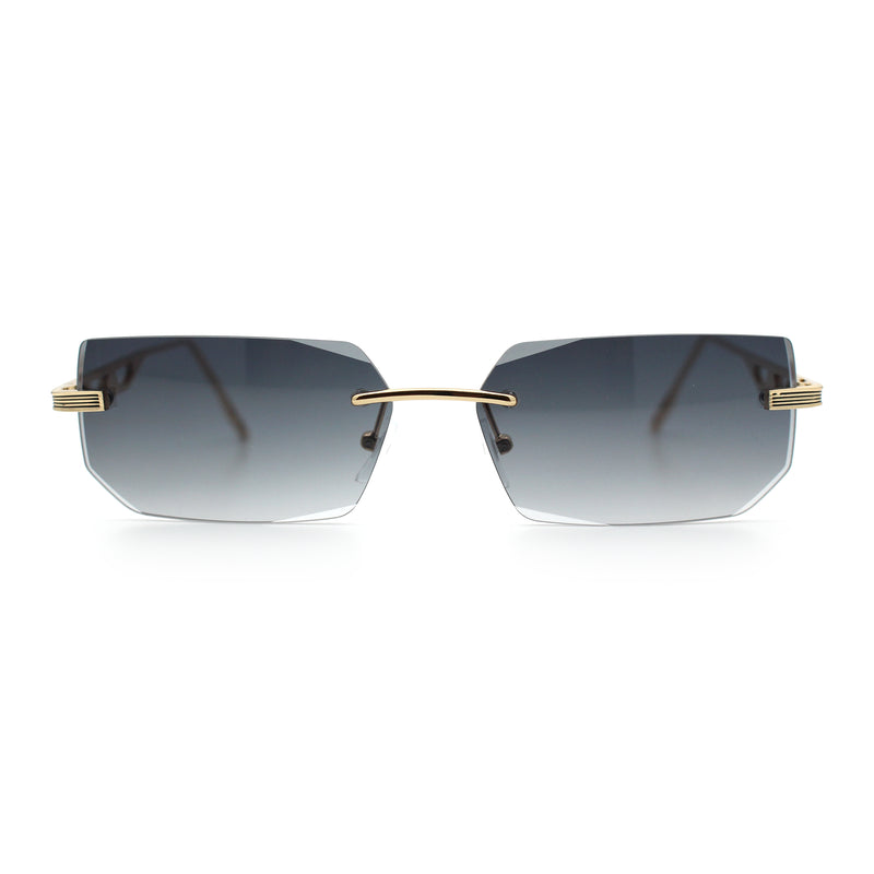 Rimless Geometric Beveled Narrow Rectangle Metal Rim Hustler Fashion Sunglasses