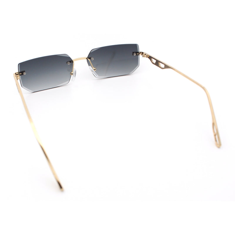 Rimless Geometric Beveled Narrow Rectangle Metal Rim Hustler Fashion Sunglasses
