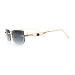 Rimless Geometric Beveled Narrow Rectangle Metal Rim Hustler Fashion Sunglasses