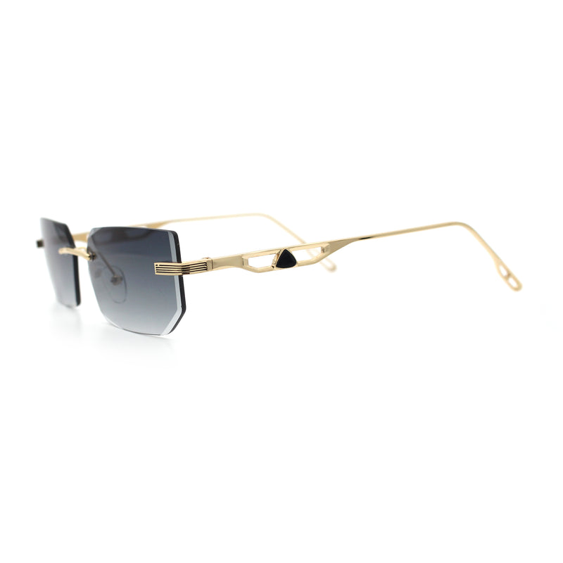 Rimless Geometric Beveled Narrow Rectangle Metal Rim Hustler Fashion Sunglasses