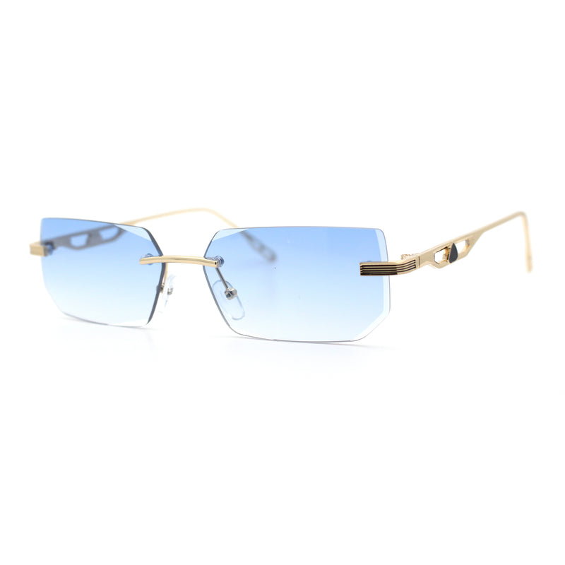 Rimless Geometric Beveled Narrow Rectangle Metal Rim Hustler Fashion Sunglasses