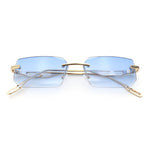 Rimless Geometric Beveled Narrow Rectangle Metal Rim Hustler Fashion Sunglasses