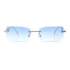 Rimless Geometric Beveled Narrow Rectangle Metal Rim Hustler Fashion Sunglasses