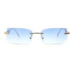Rimless Geometric Beveled Narrow Rectangle Metal Rim Hustler Fashion Sunglasses