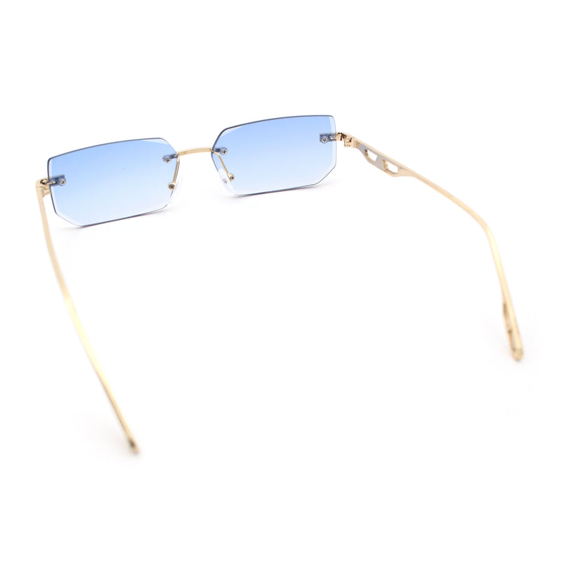 Rimless Geometric Beveled Narrow Rectangle Metal Rim Hustler Fashion Sunglasses