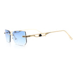 Rimless Geometric Beveled Narrow Rectangle Metal Rim Hustler Fashion Sunglasses