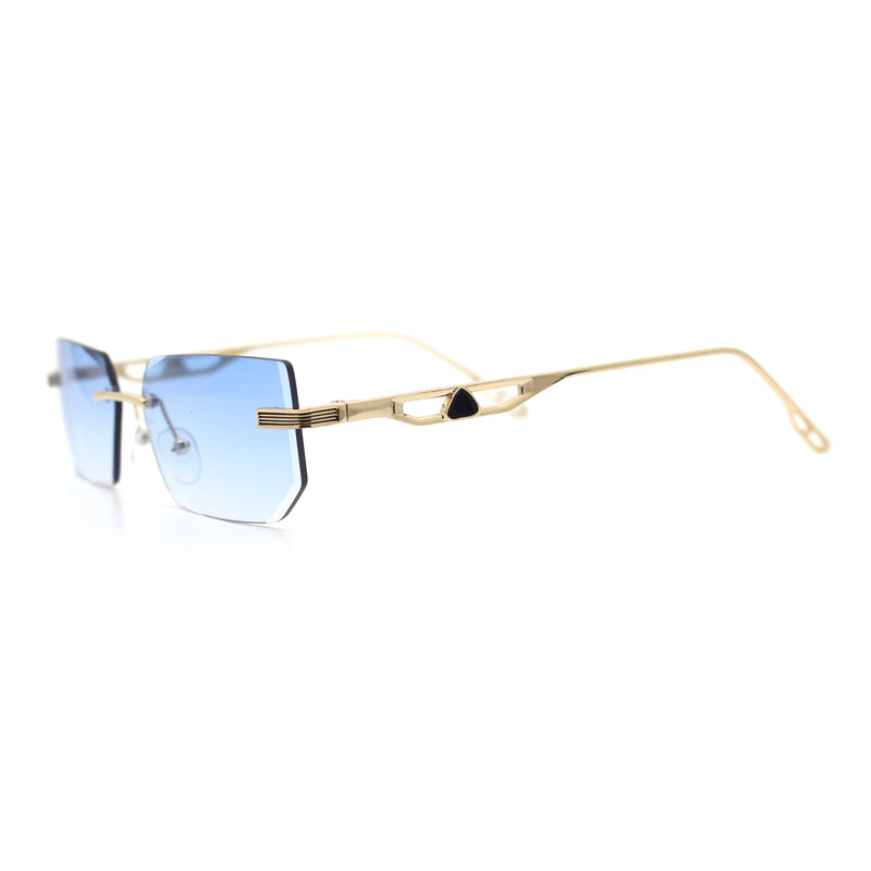 Rimless Geometric Beveled Narrow Rectangle Metal Rim Hustler Fashion Sunglasses