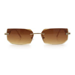 Rimless Geometric Beveled Narrow Rectangle Metal Rim Hustler Fashion Sunglasses