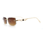 Rimless Geometric Beveled Narrow Rectangle Metal Rim Hustler Fashion Sunglasses
