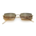 Rimless Geometric Beveled Narrow Rectangle Metal Rim Hustler Fashion Sunglasses