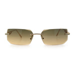 Rimless Geometric Beveled Narrow Rectangle Metal Rim Hustler Fashion Sunglasses