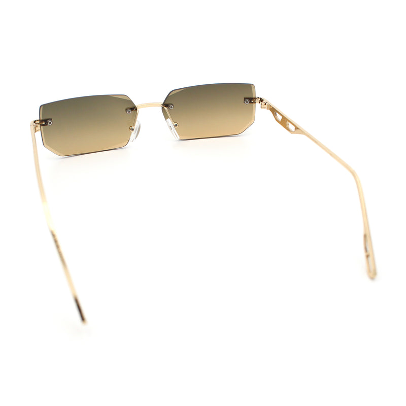 Rimless Geometric Beveled Narrow Rectangle Metal Rim Hustler Fashion Sunglasses