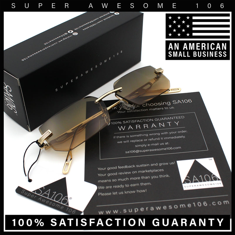 Rimless Geometric Beveled Narrow Rectangle Metal Rim Hustler Fashion Sunglasses
