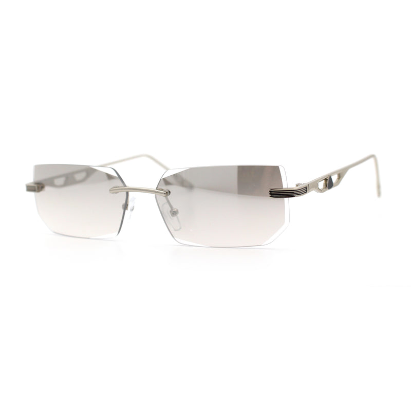 Rimless Geometric Beveled Narrow Rectangle Metal Rim Hustler Fashion Sunglasses