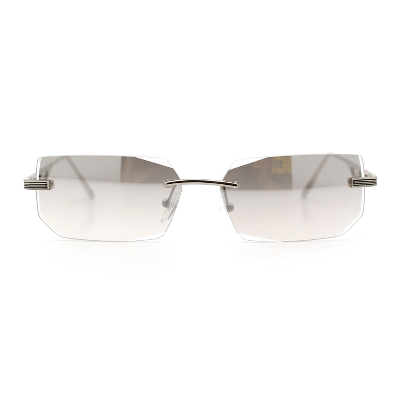 Rimless Geometric Beveled Narrow Rectangle Metal Rim Hustler Fashion Sunglasses