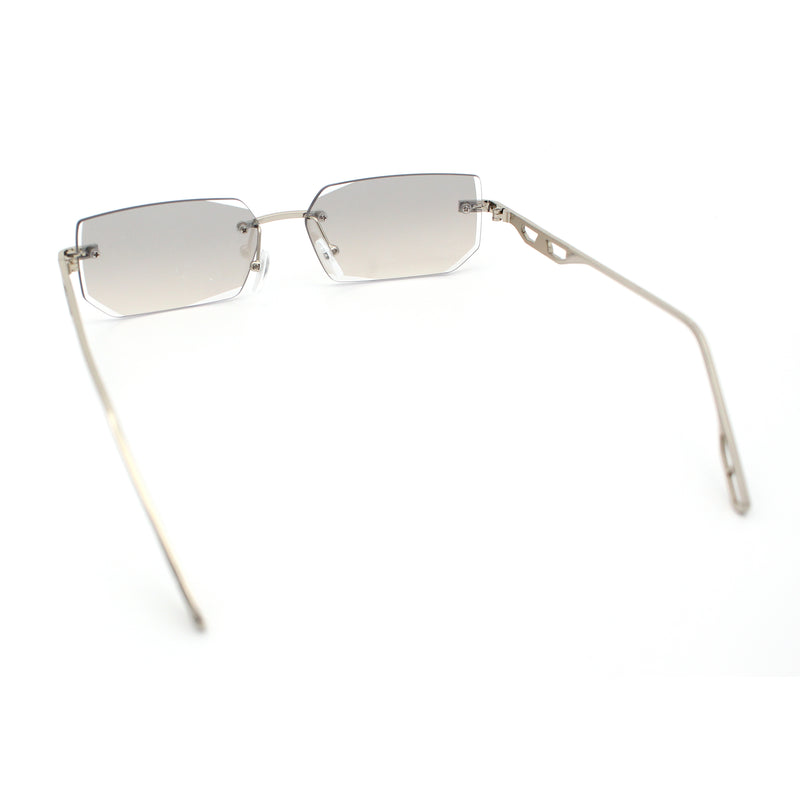 Rimless Geometric Beveled Narrow Rectangle Metal Rim Hustler Fashion Sunglasses