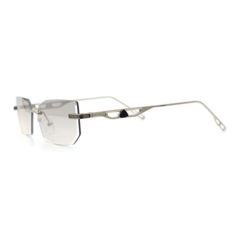 Rimless Geometric Beveled Narrow Rectangle Metal Rim Hustler Fashion Sunglasses