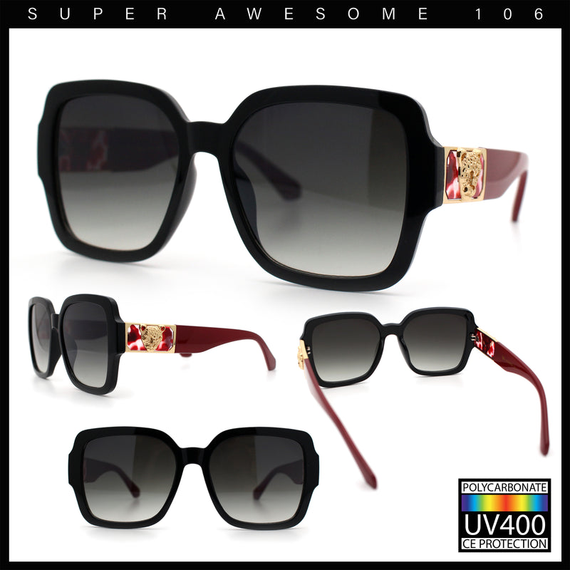 Luxury 90s Bold Jaguar Emblem Rectangle Butterfly Thick Plastic Fashion Sunglasses