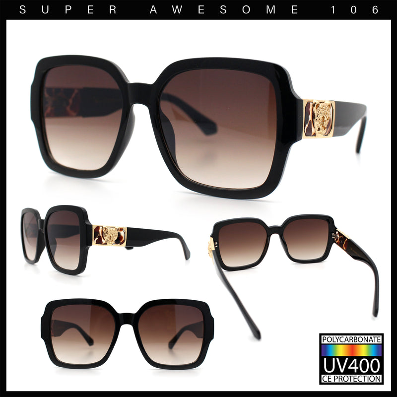 Luxury 90s Bold Jaguar Emblem Rectangle Butterfly Thick Plastic Fashion Sunglasses