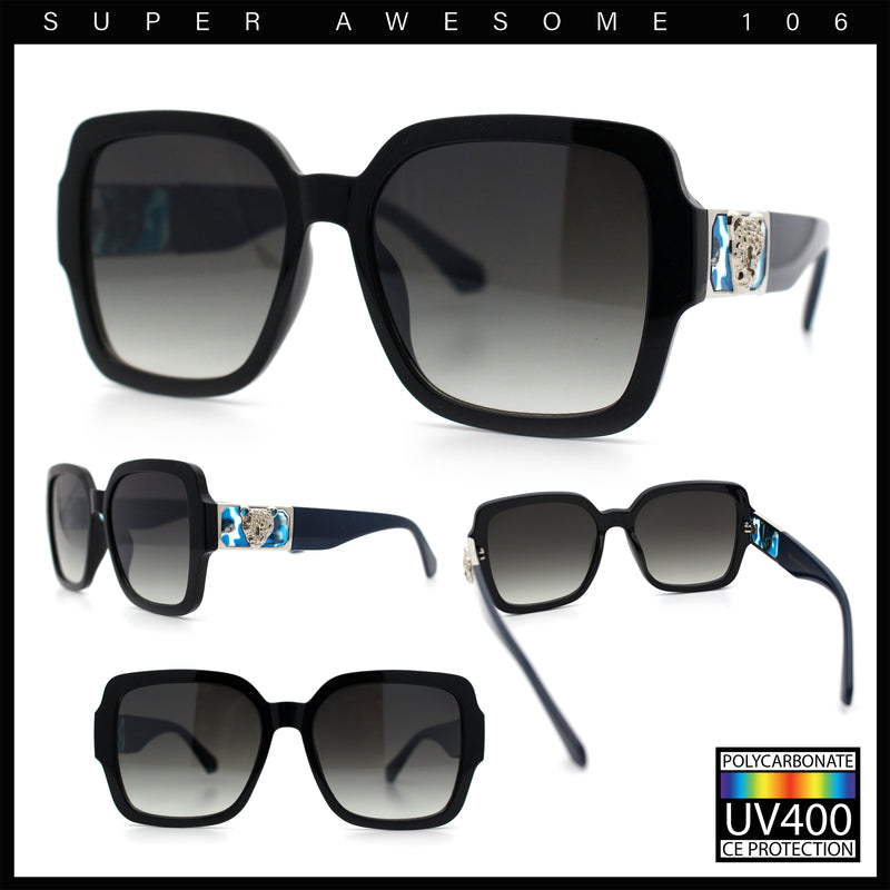 Luxury 90s Bold Jaguar Emblem Rectangle Butterfly Thick Plastic Fashion Sunglasses