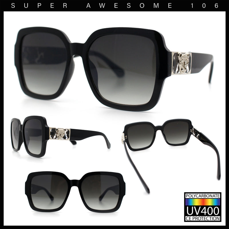 Luxury 90s Bold Jaguar Emblem Rectangle Butterfly Thick Plastic Fashion Sunglasses
