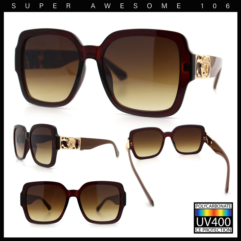 Luxury 90s Bold Jaguar Emblem Rectangle Butterfly Thick Plastic Fashion Sunglasses