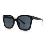 Womens Boyfriend Metal Brow Trim Inset Lens Horn Rim Plastic Fashion Sunglasses