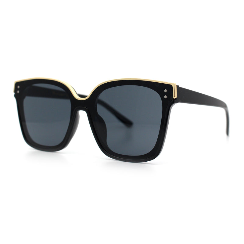 Womens Boyfriend Metal Brow Trim Inset Lens Horn Rim Plastic Fashion Sunglasses