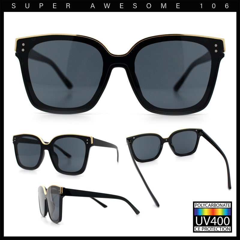 Womens Boyfriend Metal Brow Trim Inset Lens Horn Rim Plastic Fashion Sunglasses