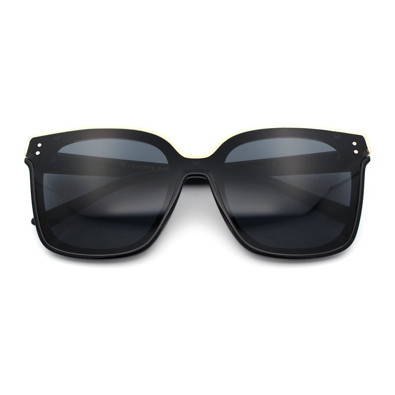 Womens Boyfriend Metal Brow Trim Inset Lens Horn Rim Plastic Fashion Sunglasses