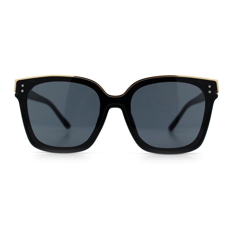 Womens Boyfriend Metal Brow Trim Inset Lens Horn Rim Plastic Fashion Sunglasses