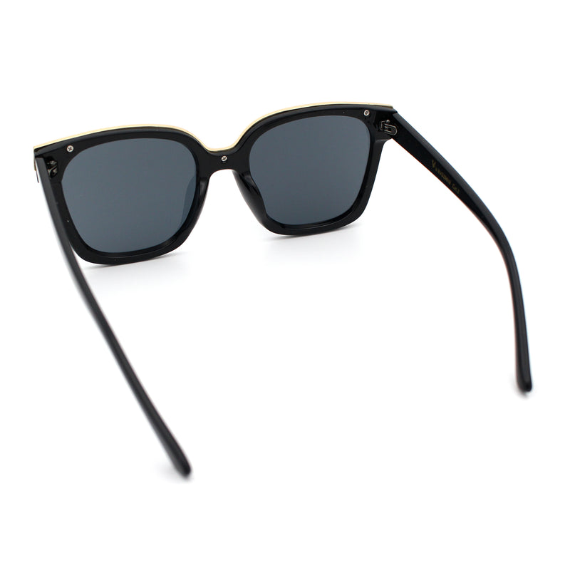 Womens Boyfriend Metal Brow Trim Inset Lens Horn Rim Plastic Fashion Sunglasses