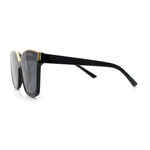 Womens Boyfriend Metal Brow Trim Inset Lens Horn Rim Plastic Fashion Sunglasses