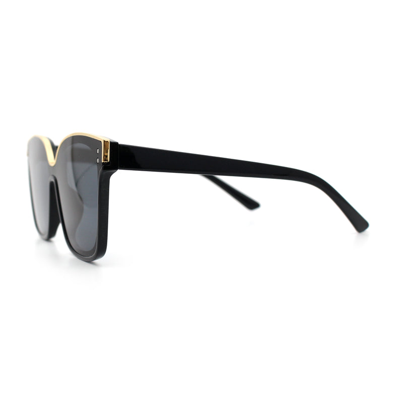 Womens Boyfriend Metal Brow Trim Inset Lens Horn Rim Plastic Fashion Sunglasses