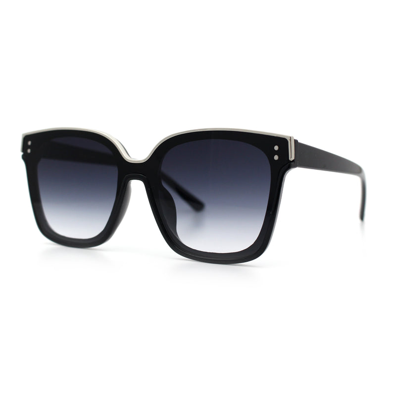 Womens Boyfriend Metal Brow Trim Inset Lens Horn Rim Plastic Fashion Sunglasses