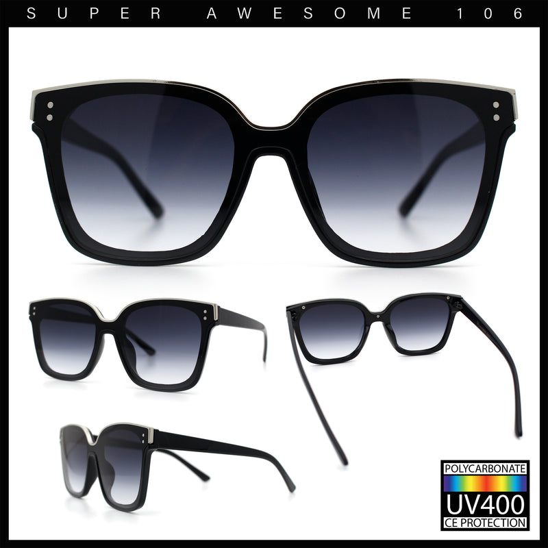 Womens Boyfriend Metal Brow Trim Inset Lens Horn Rim Plastic Fashion Sunglasses