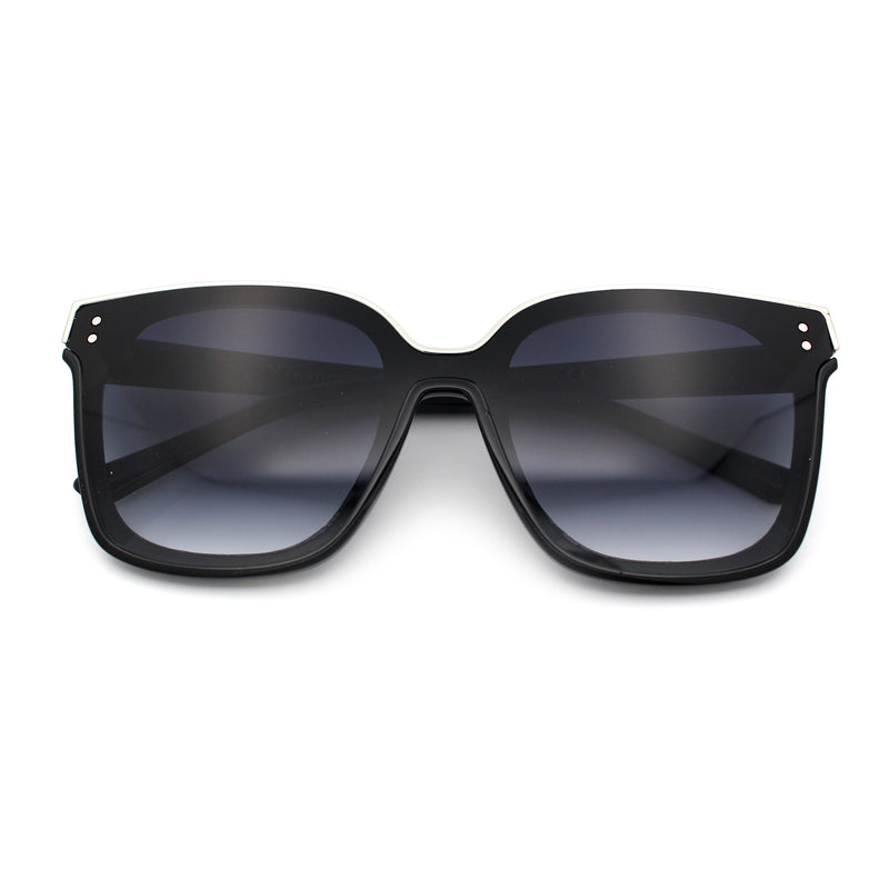 Womens Boyfriend Metal Brow Trim Inset Lens Horn Rim Plastic Fashion Sunglasses