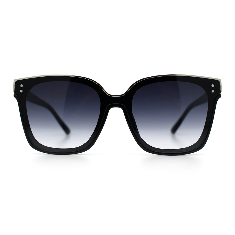 Womens Boyfriend Metal Brow Trim Inset Lens Horn Rim Plastic Fashion Sunglasses