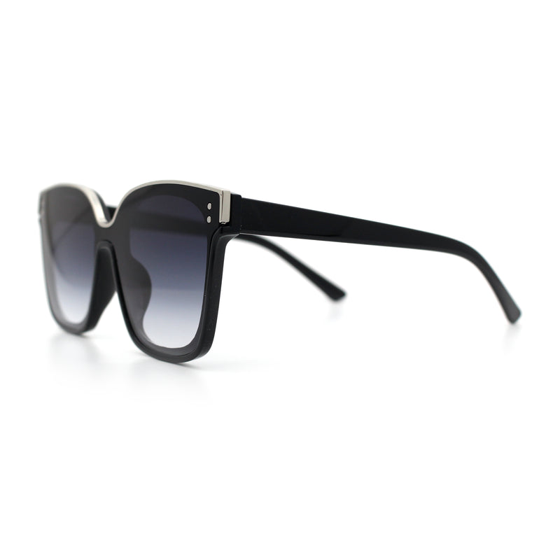 Womens Boyfriend Metal Brow Trim Inset Lens Horn Rim Plastic Fashion Sunglasses