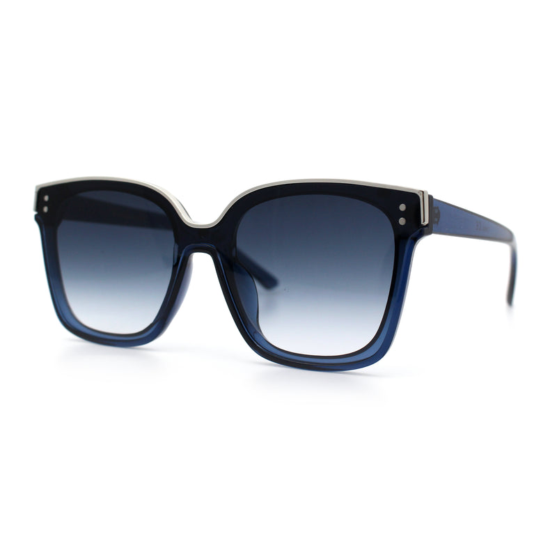 Womens Boyfriend Metal Brow Trim Inset Lens Horn Rim Plastic Fashion Sunglasses