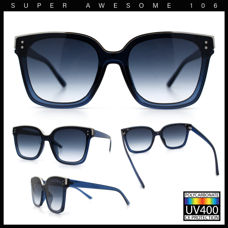 Womens Boyfriend Metal Brow Trim Inset Lens Horn Rim Plastic Fashion Sunglasses