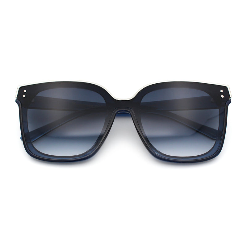 Womens Boyfriend Metal Brow Trim Inset Lens Horn Rim Plastic Fashion Sunglasses