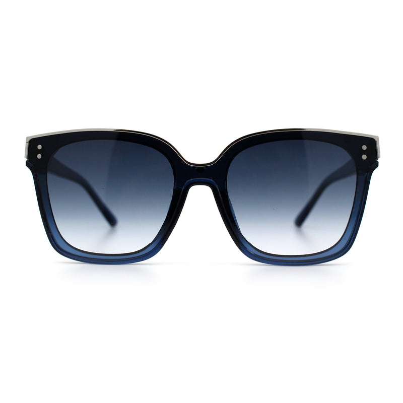 Womens Boyfriend Metal Brow Trim Inset Lens Horn Rim Plastic Fashion Sunglasses