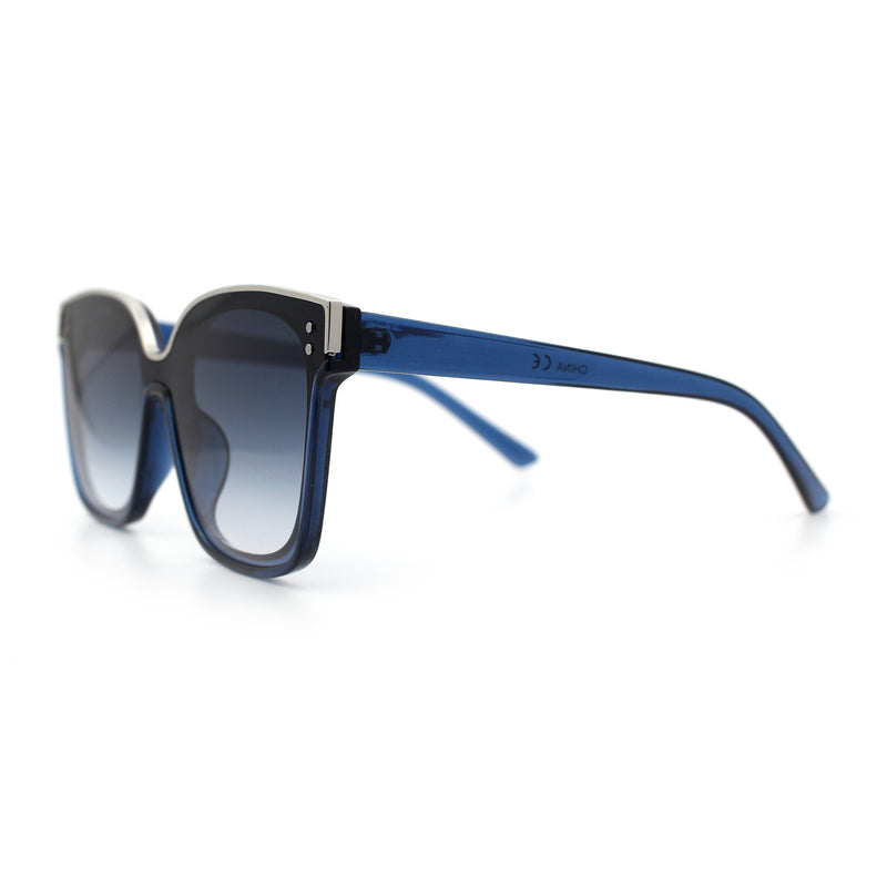 Womens Boyfriend Metal Brow Trim Inset Lens Horn Rim Plastic Fashion Sunglasses
