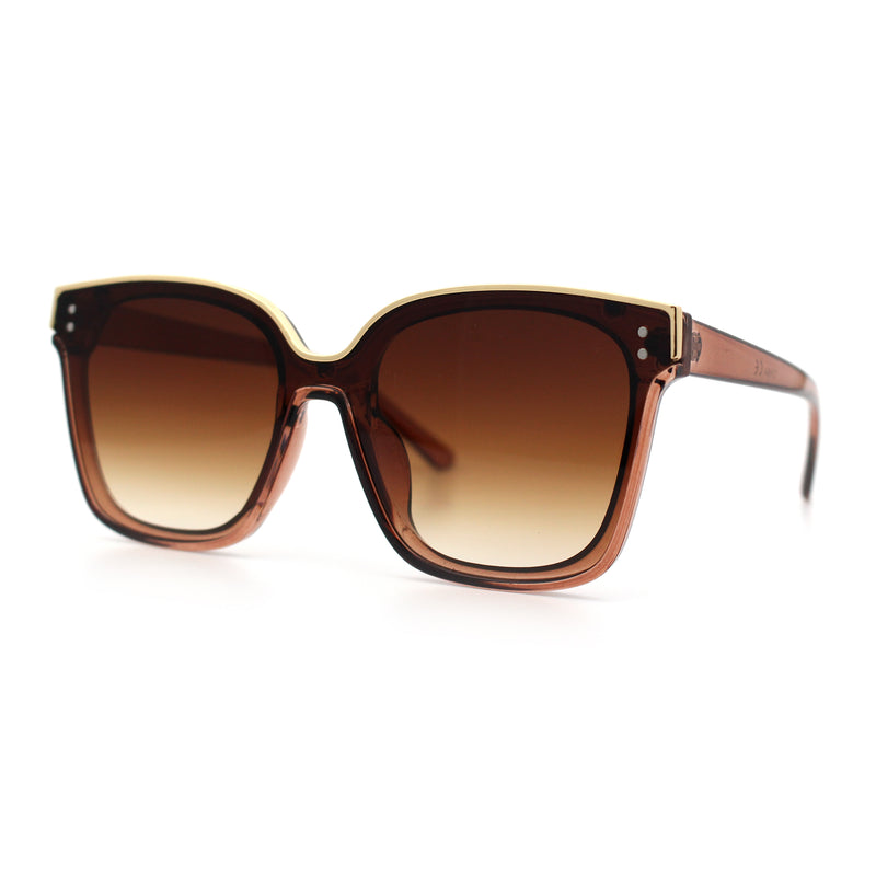 Womens Boyfriend Metal Brow Trim Inset Lens Horn Rim Plastic Fashion Sunglasses