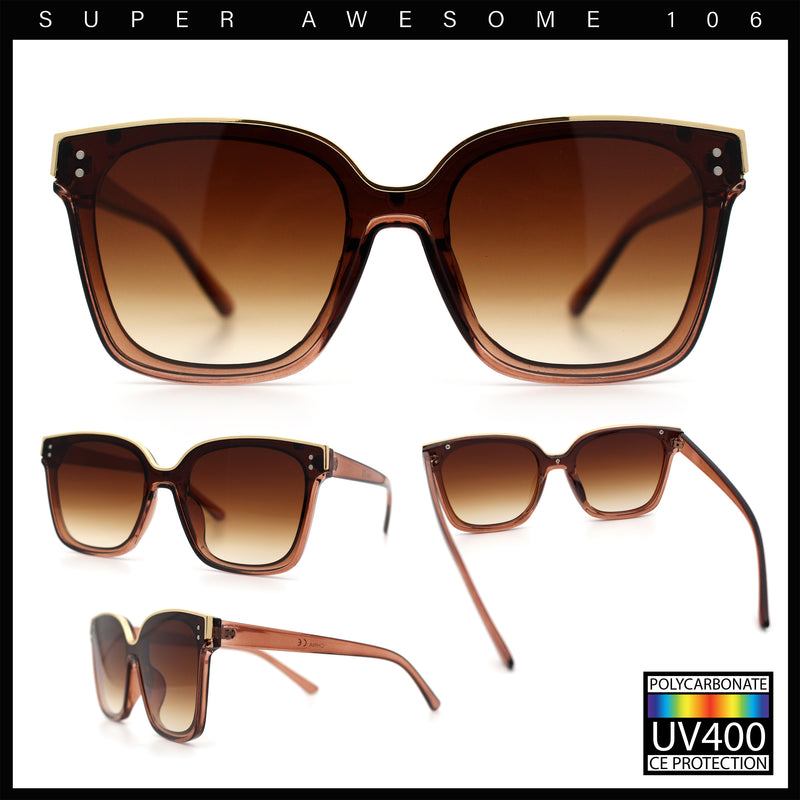Womens Boyfriend Metal Brow Trim Inset Lens Horn Rim Plastic Fashion Sunglasses