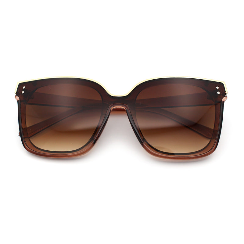 Womens Boyfriend Metal Brow Trim Inset Lens Horn Rim Plastic Fashion Sunglasses
